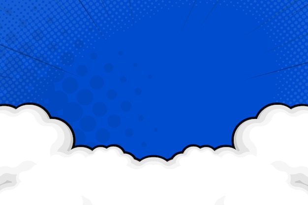 flat design comic style background with cloud on blue