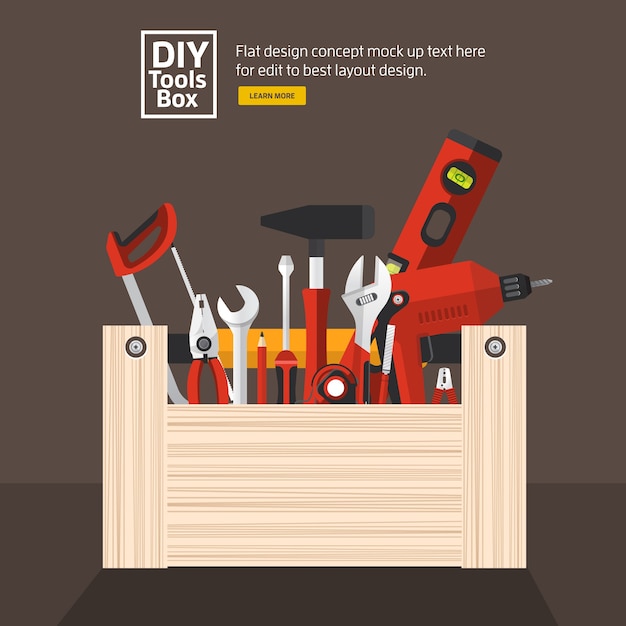 Vector flat design concept hand work tools box set