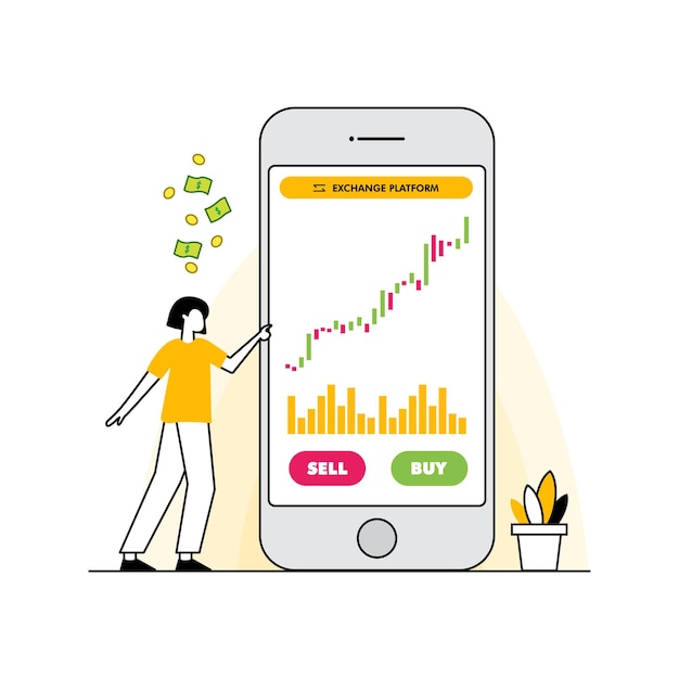 Flat design concept stock exchang and trader Financial market business with graph chart analysis