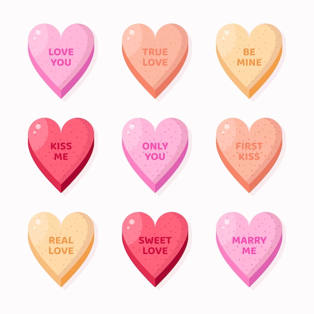 Flat design conversation hearts collection