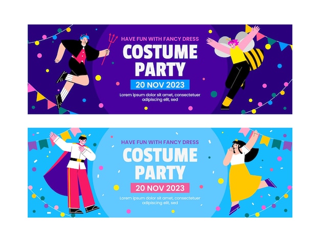 Vector flat design costume party horizontal banner