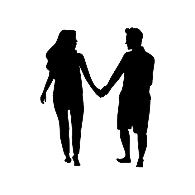 Flat design couple holding hands silhouette