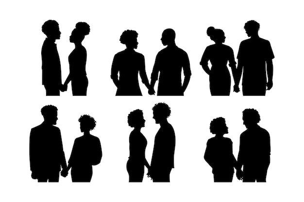 Flat design couple holding hands silhouette