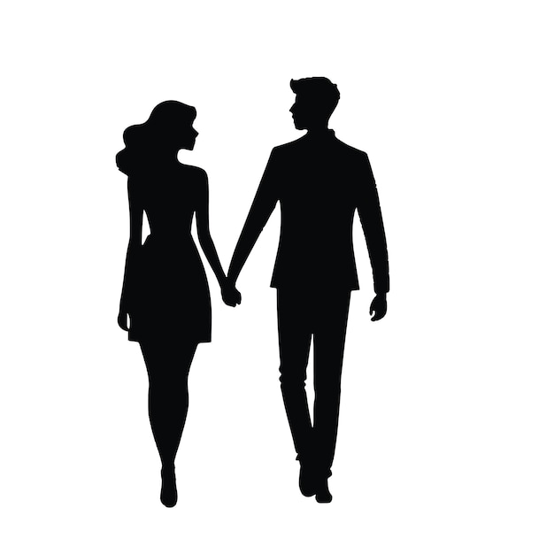 Flat design couple holding hands silhouette