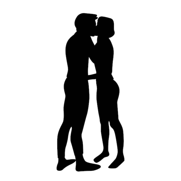 Flat design couple kissing silhouette