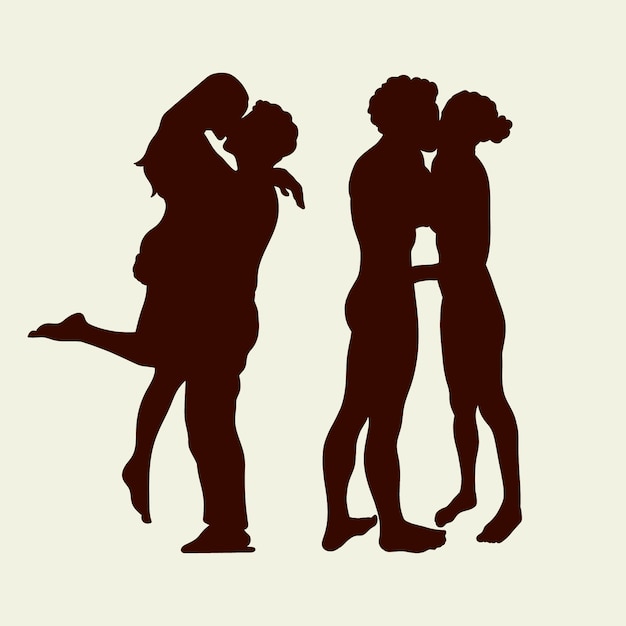 Flat design couple kissing silhouette