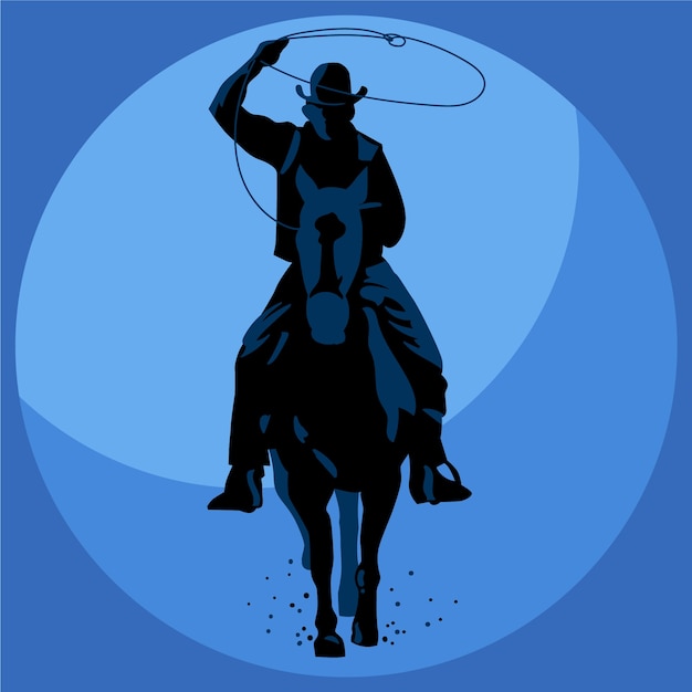 Vector flat design cowboy silhouette illustration