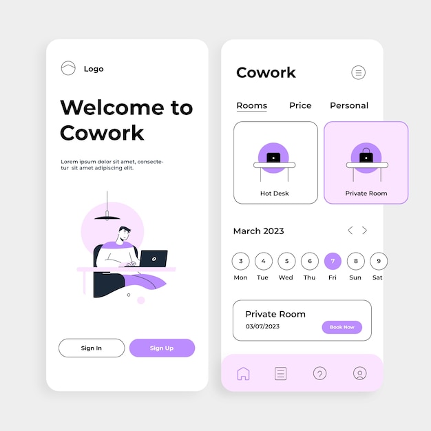 Flat design coworking app template