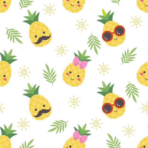 Flat design cute pineapples seamless pattern