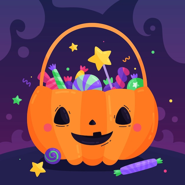 Flat design cute pumpkin halloween bag