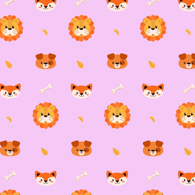 Flat design cute zoo animals seamless pattern design illustration