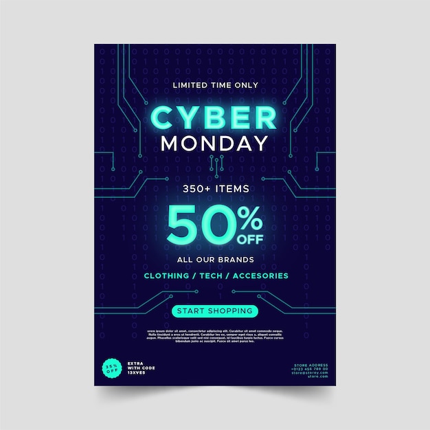 Flat design cyber monday flyer template