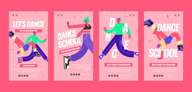 Flat design dance school dynamic instagram stories