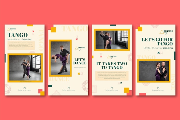 Flat design dance school geometric instagram stories