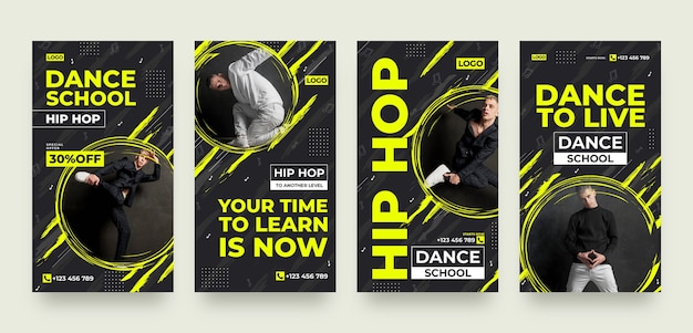 Flat design dance school instagram stories template