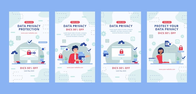 Flat design data privacy instagram stories template