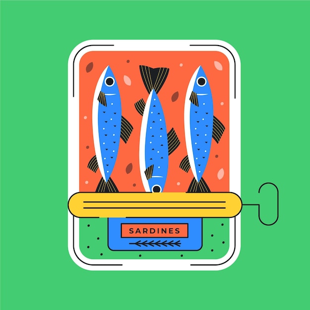 Flat design delicious canned sardine illustration