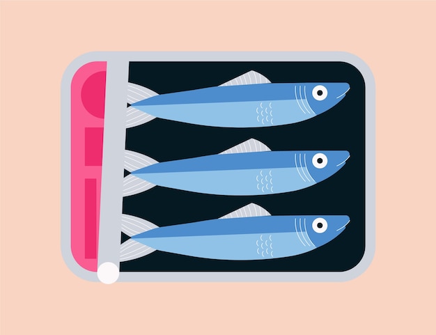 Flat design delicious canned sardine illustration