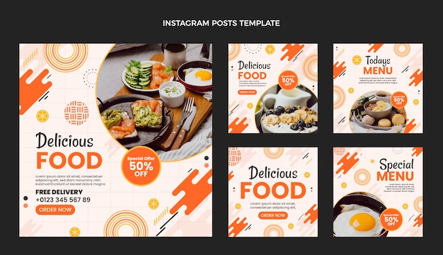 Flat design delicious food instagram posts