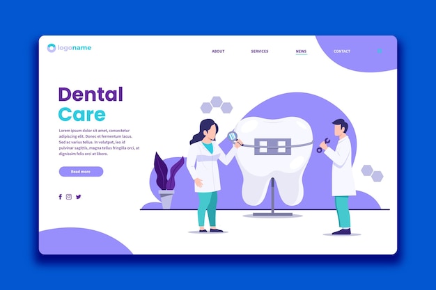 Flat design dental care landing page template