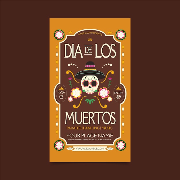 Flat Design Dia De Los Muertos social media story template