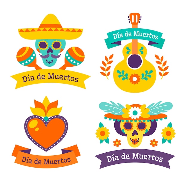 Flat design dia de muertos badge collection