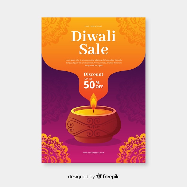 Flat design of diwali sale flyer template