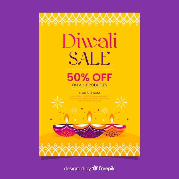 Flat design of diwali sale flyer template