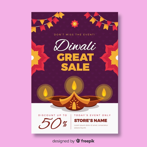 Vector flat design diwali sale flyer template