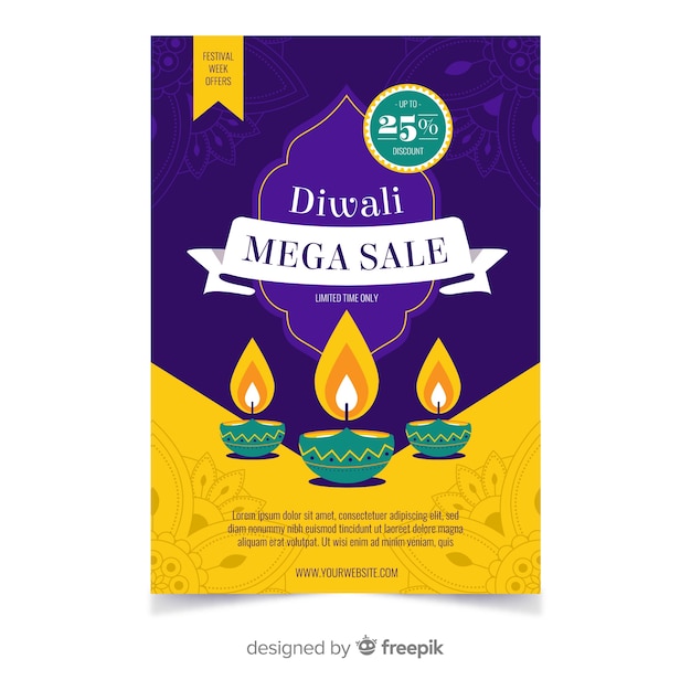 Flat design diwali sale flyer template