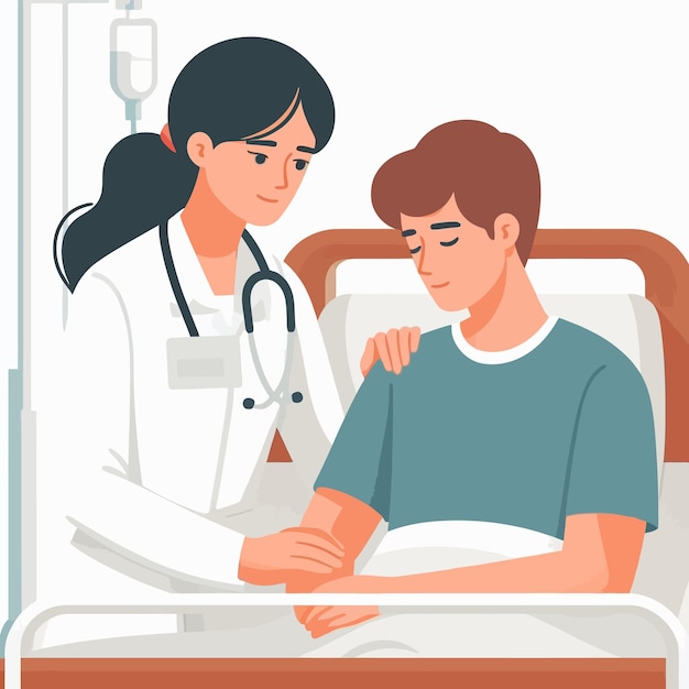 Vector a flat design of a doctor health check her patient with care healthcare of doctor