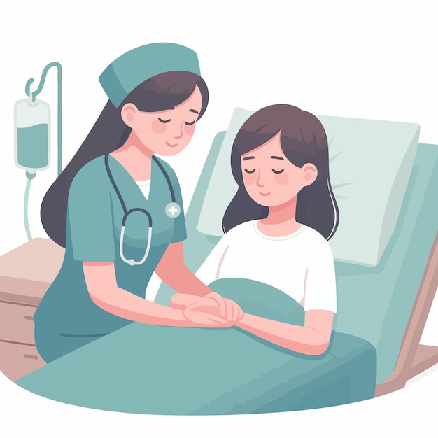 a flat design of a doctor health check her patient with care healthcare of doctor