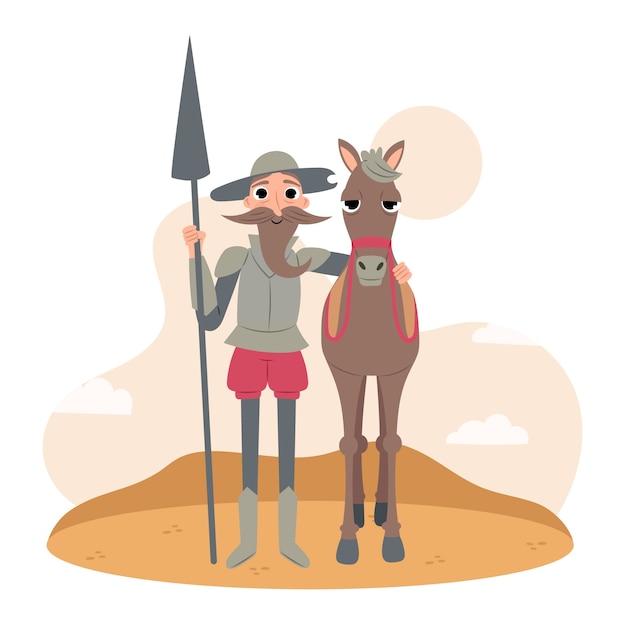 Vector flat design don quixote illustration