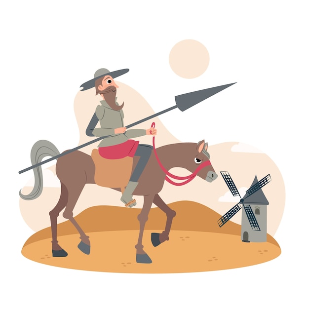 Vector flat design don quixote illustration