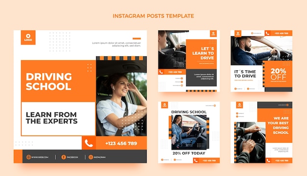 Flat design driving school instagram posts