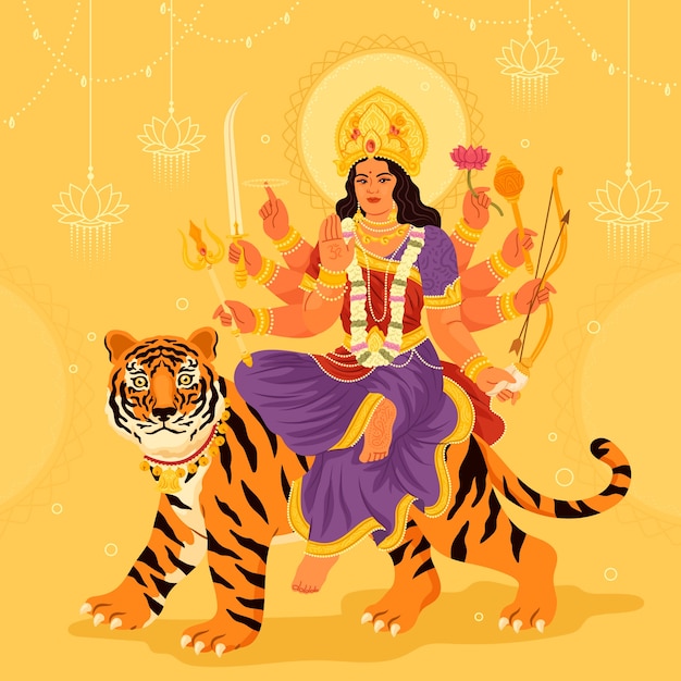 Vector flat design durga  illustration