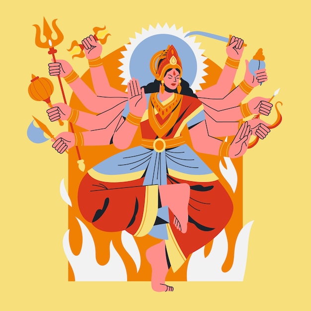 Vector flat design durga  illustration