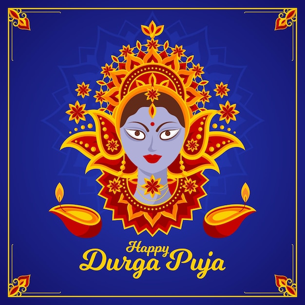 Flat design durga puja concept