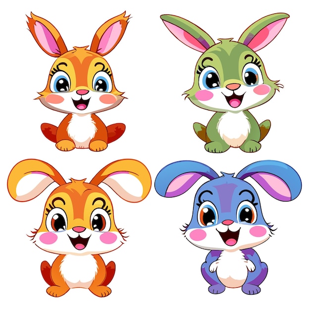 Flat Design Easter Bunny Icons Watercolor Vector Design