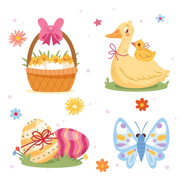 Flat design elements collection for easter holiday