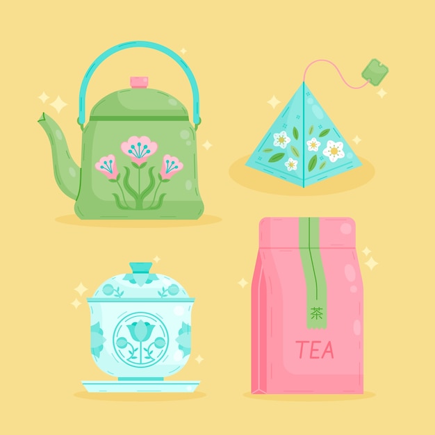 Flat design elements collection for international tea day awareness