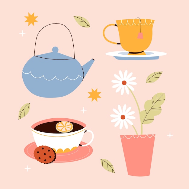 Flat design elements collection for international tea day awareness