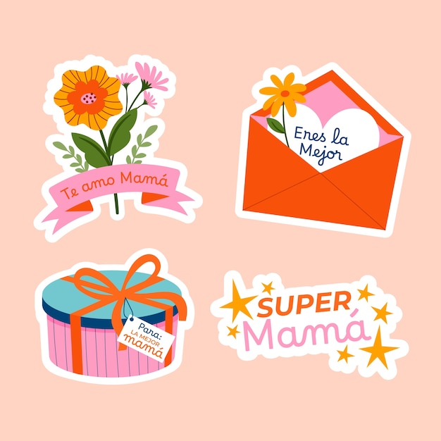 Flat design elements collection for mother's day celebration in spanish