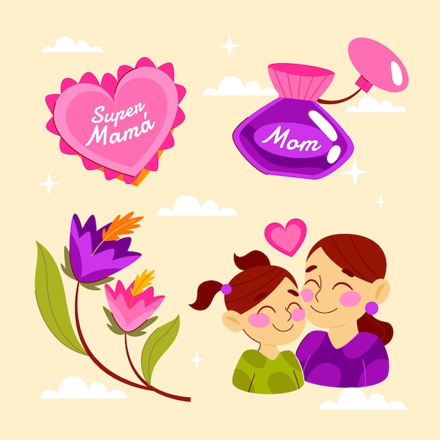 Flat design elements collection for mother's day celebration in spanish