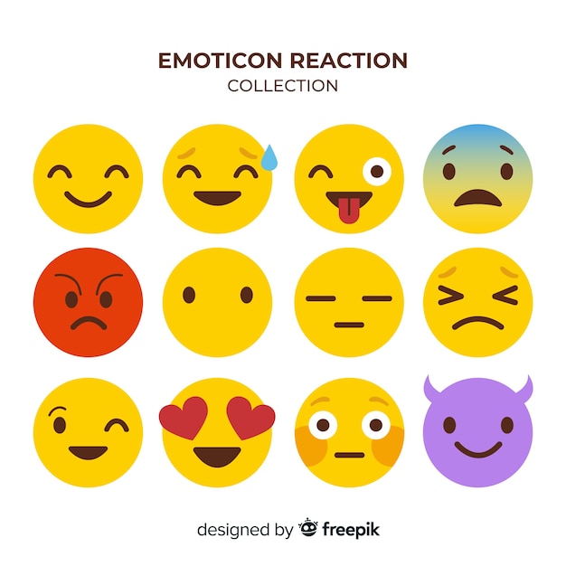 Flat design emoticon reaction collection