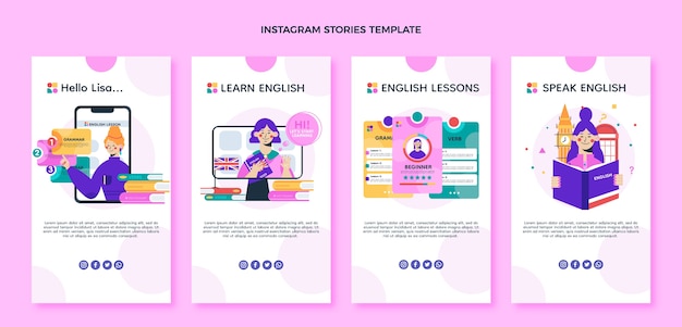 Flat design english lessons instagram stories