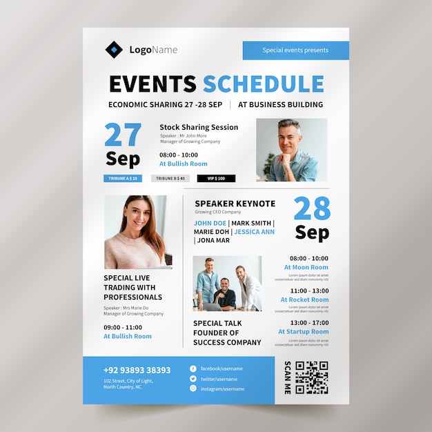 Flat design event schedule template