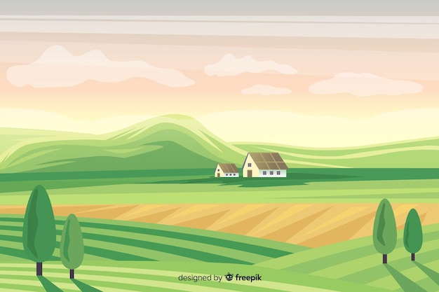 Flat design farm landscape background