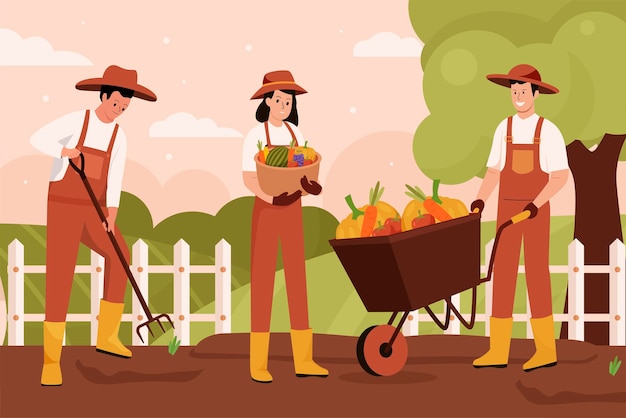 Flat design of farmer at farm