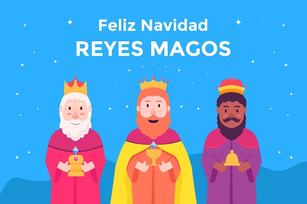 Flat design feliz navidad reyes magos background illustration